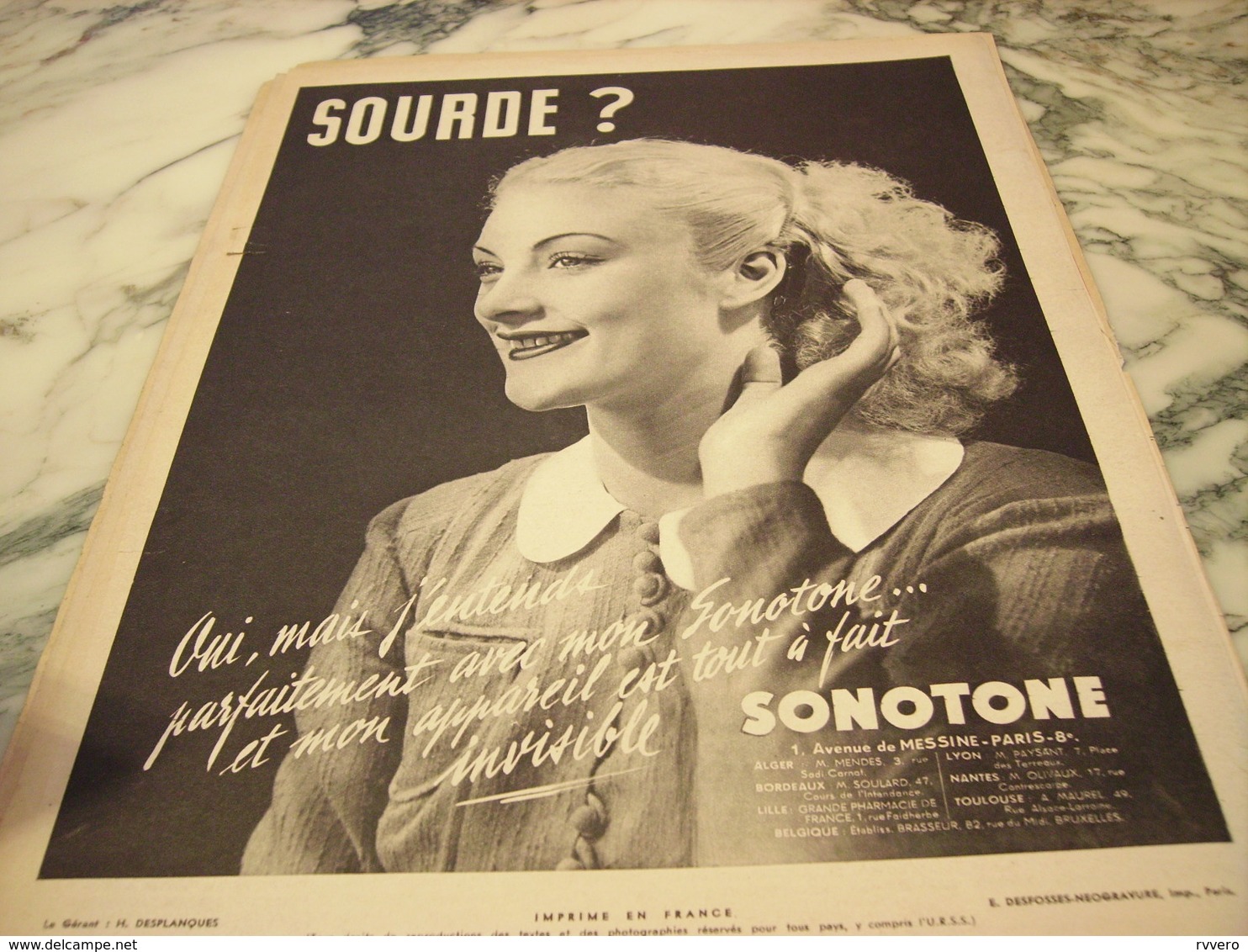 ANCIENNE PUBLICITE SOURD  DE SONOTONE 1938 - Other & Unclassified