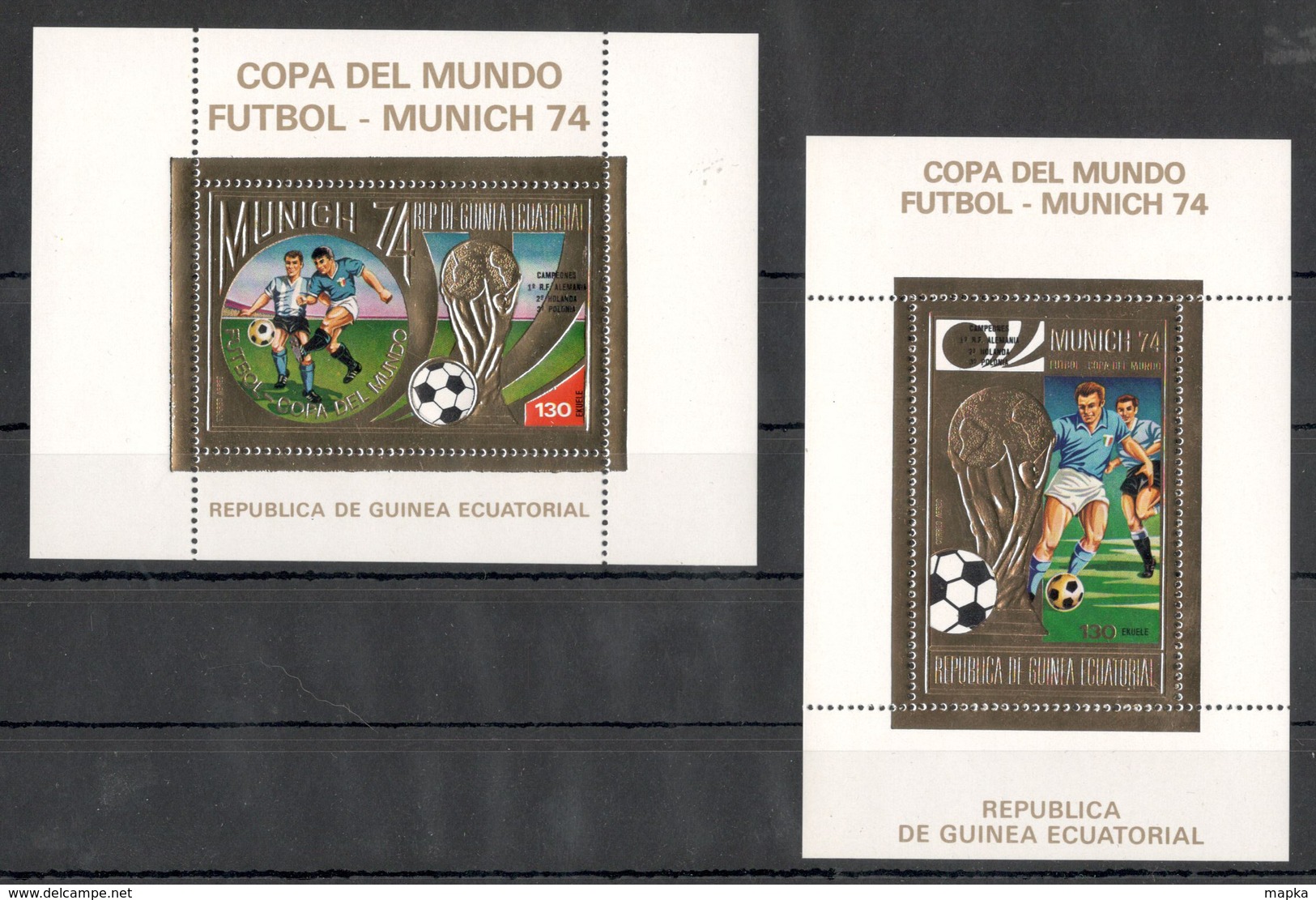 H279 GUINEA ECUATORIAL GOLD COPA DEL MUNDO MUNICH 74 OVERPRINT SOCCER 2BL MNH - 1974 – Germania Ovest