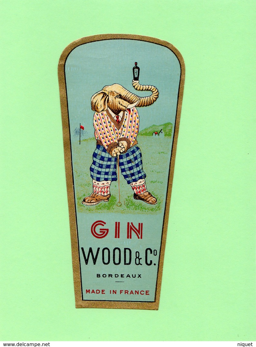 Etiquette Gin, WOOD & Cie, Bordeaux, éléphant, Golf - Autres & Non Classés