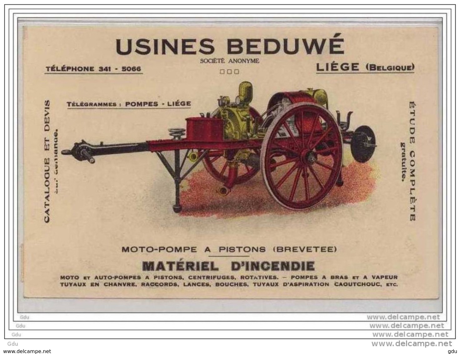 Document Rare 1925 Des Usines Beduwé Liège " Matériel D'incendie " Affr. Préo    >>> - Sapeurs-Pompiers