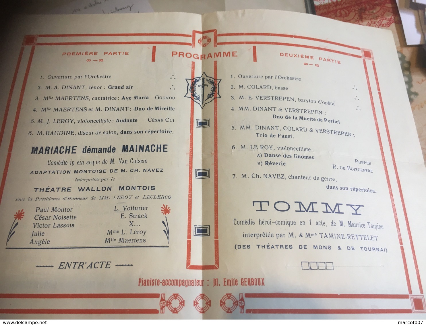 Mons 1924 Concert Organisé Fédération Invalide De Guerre Envoyé Par La Poste à Voir - Programas