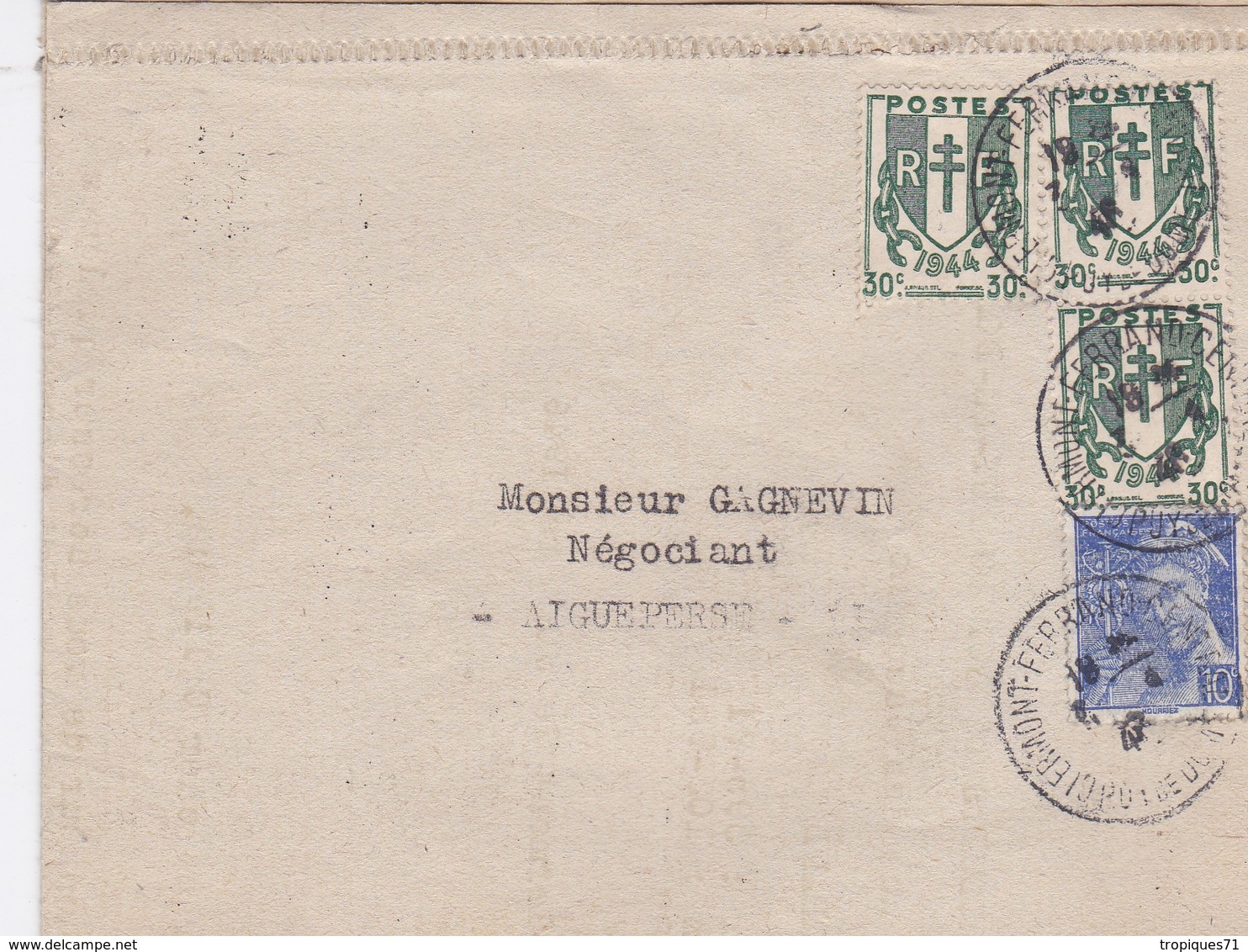 FRANCE LETTRE 1946 CLERMONT FERRAND N° 671 PAR 3 TIMBRES - 1921-1960: Periodo Moderno