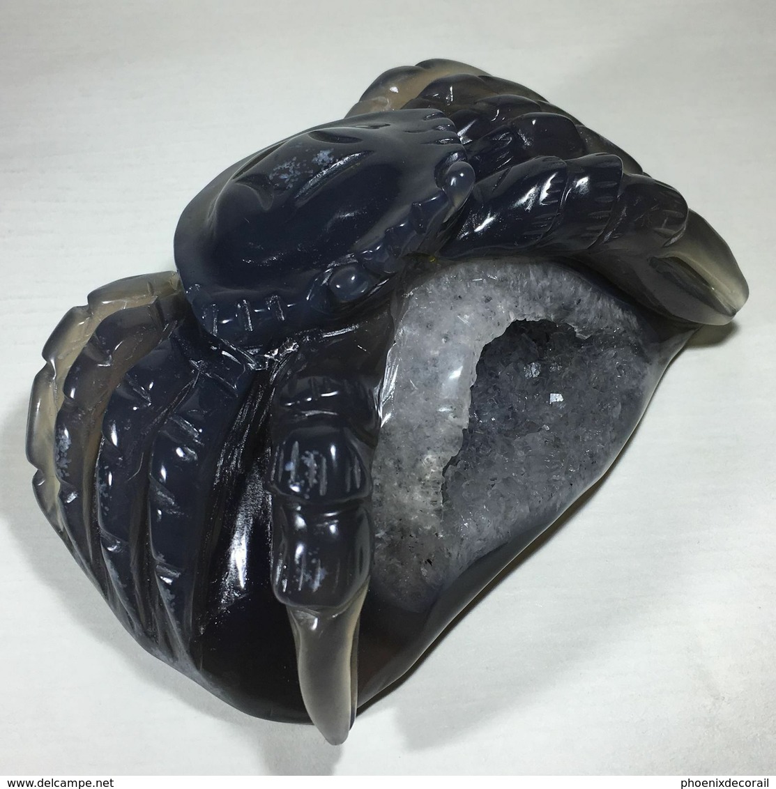 Superbe Crabe Sculpté Dans Une Géode D'agate - Minerals