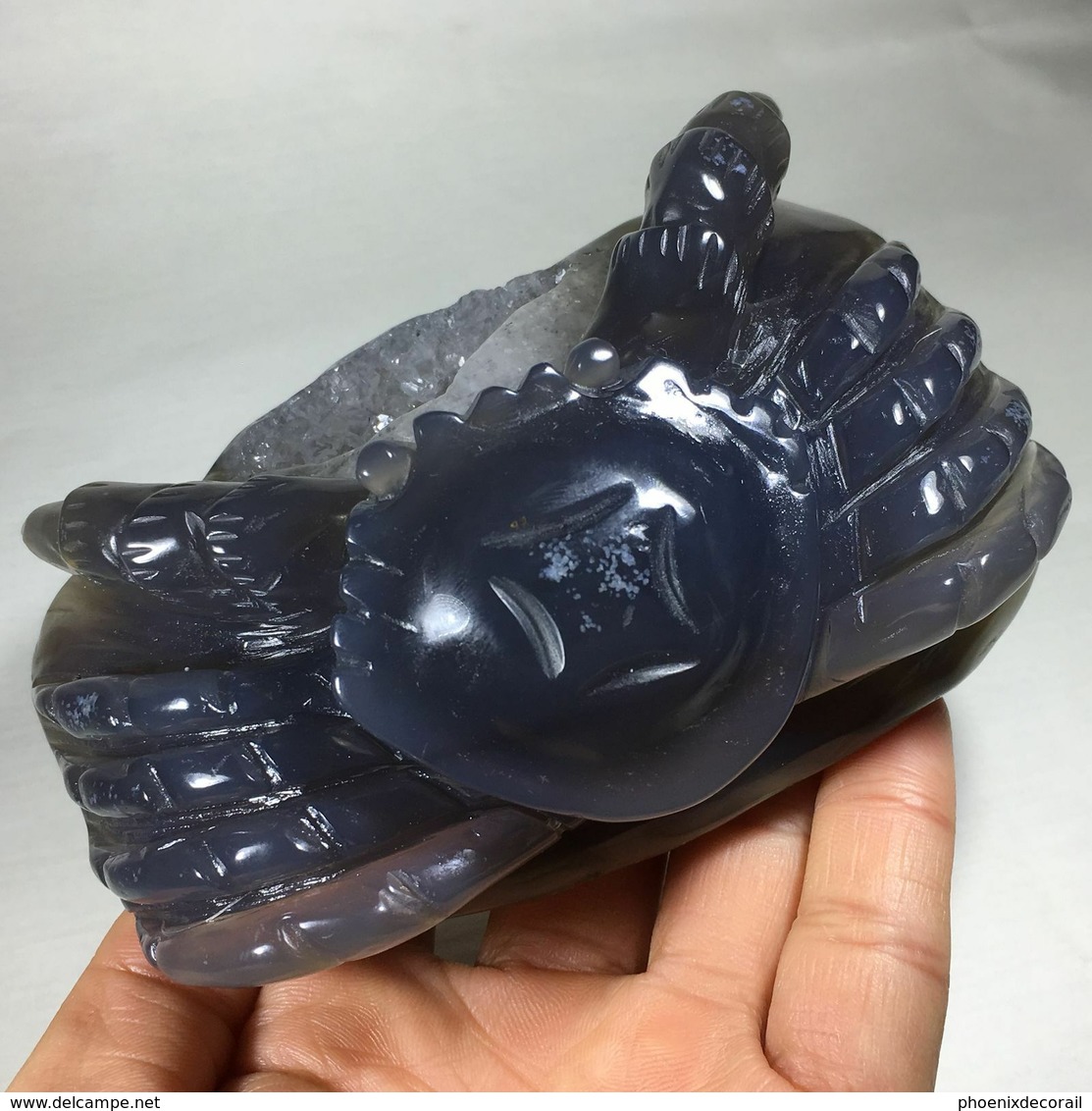 Superbe crabe sculpté dans une géode d'agate