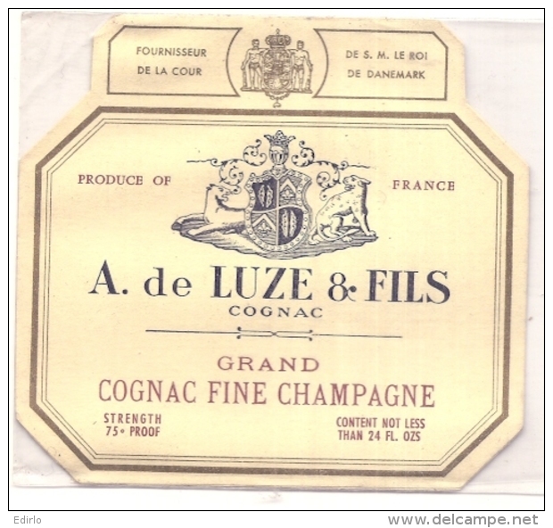 étiquette - 1950/80 * - DE LUZE  Et Fils COGNAC  Grand Cognac Fine Champagne - Other & Unclassified