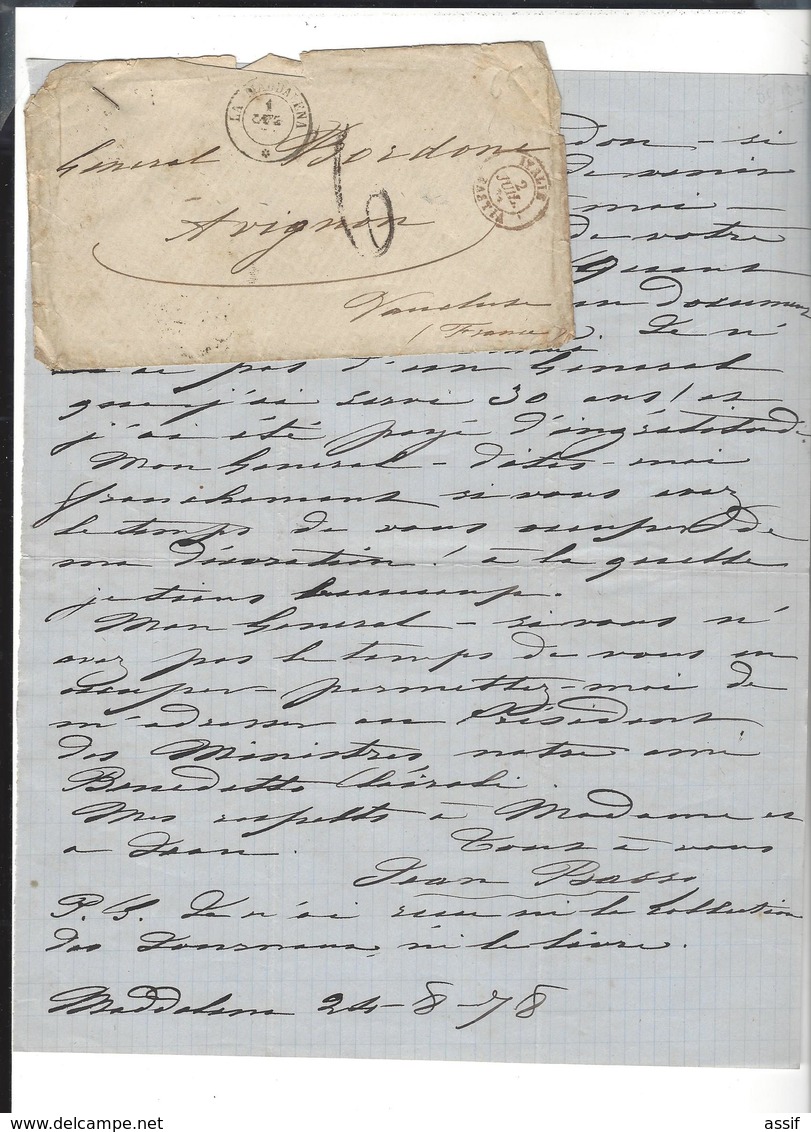 JEAN  BASSO ( Secrétaire Garibaldi ) 5 Lettres 1877/78 à Bordone ( + Copie à Basso ) Maddalena Cad Bastia Italie 1878 - Altri & Non Classificati