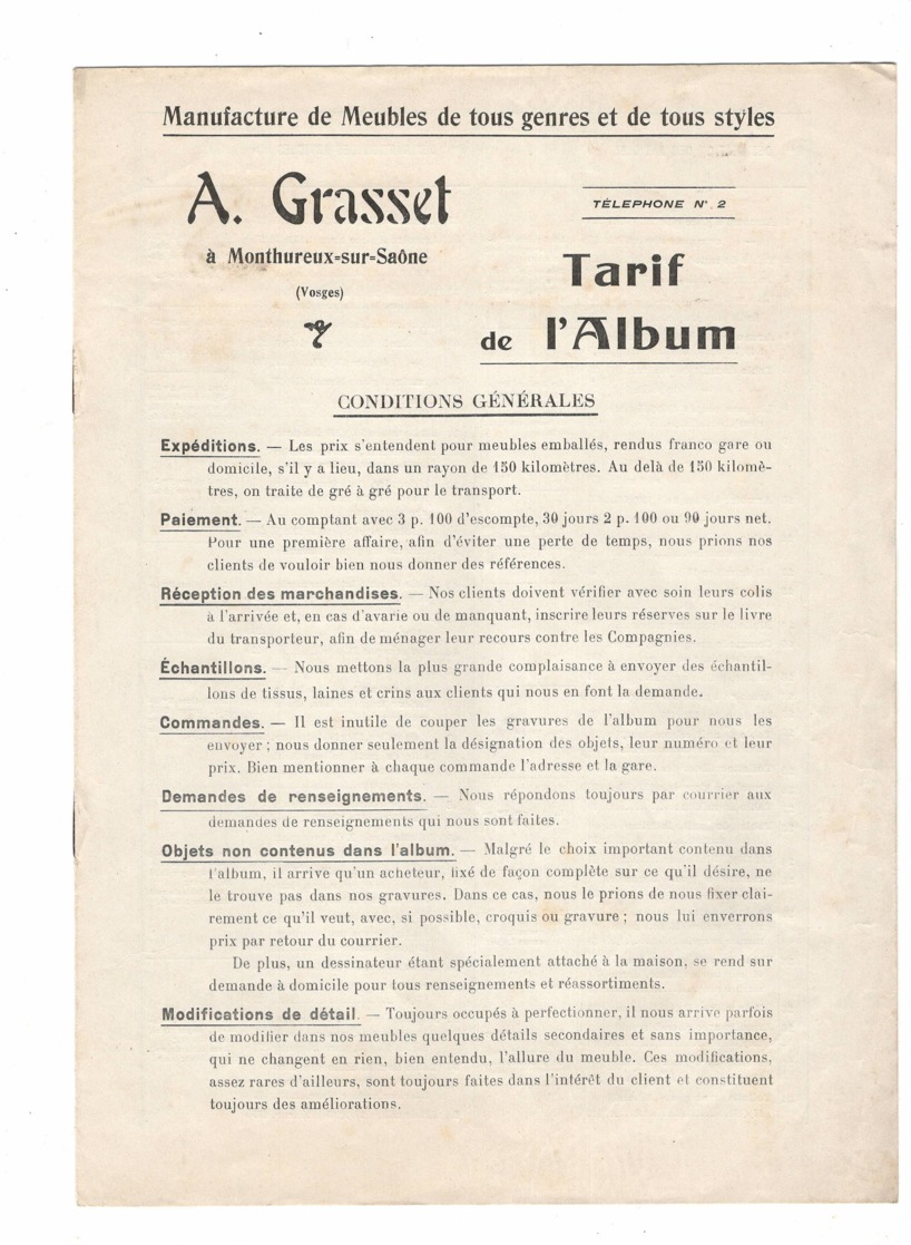 MONTHUREUX SUR SAONE: Meubles GRASSET Catalogue 40 Pages + Livret Des Prix + Feuilet En Rapport - Non Classés