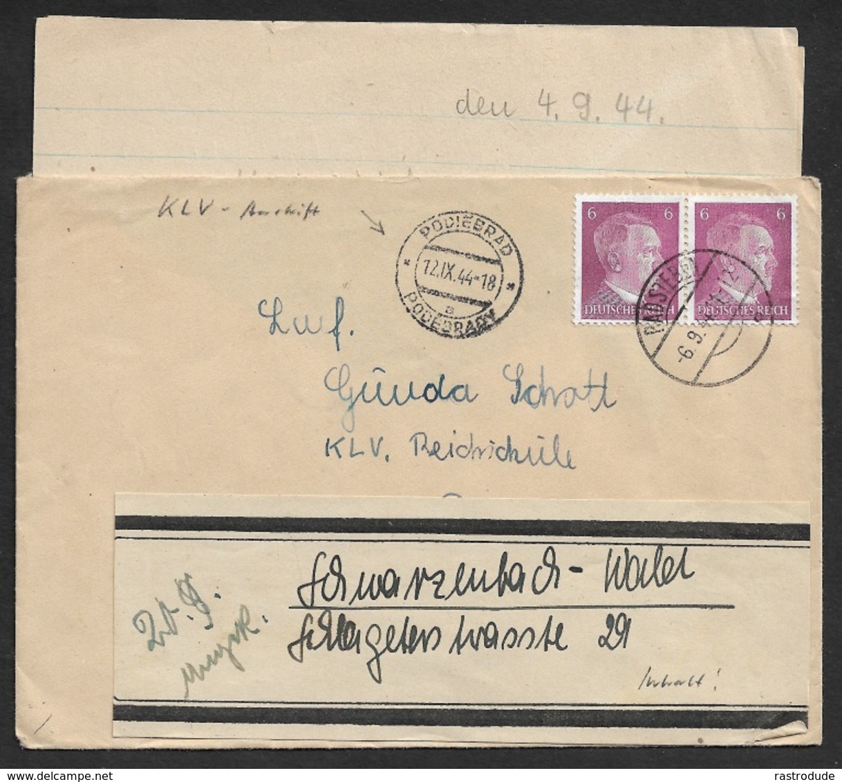 1943 - DR - BRIEF KINDERLANDVERSCHICKUNG Nach PODIEBRAD PODEBRADY (BÖHMEN UND MÄHREN) -MIT INHALT - KLV - Lettres & Documents