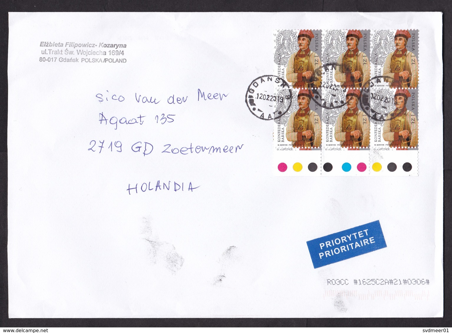 Poland: Priority Cover To Netherlands, 2019, 6 Stamps, Colour Tab, Uniform, History (fingerprints) - Covers & Documents