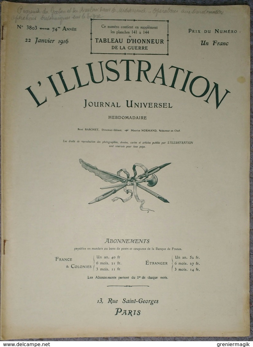 L'Illustration 3803 22 Janvier 1916 Tsar Nicolas II/Russie/Salonique/Cercueil Général Serret/Avion Ilya Mourometz/Marins - L'Illustration