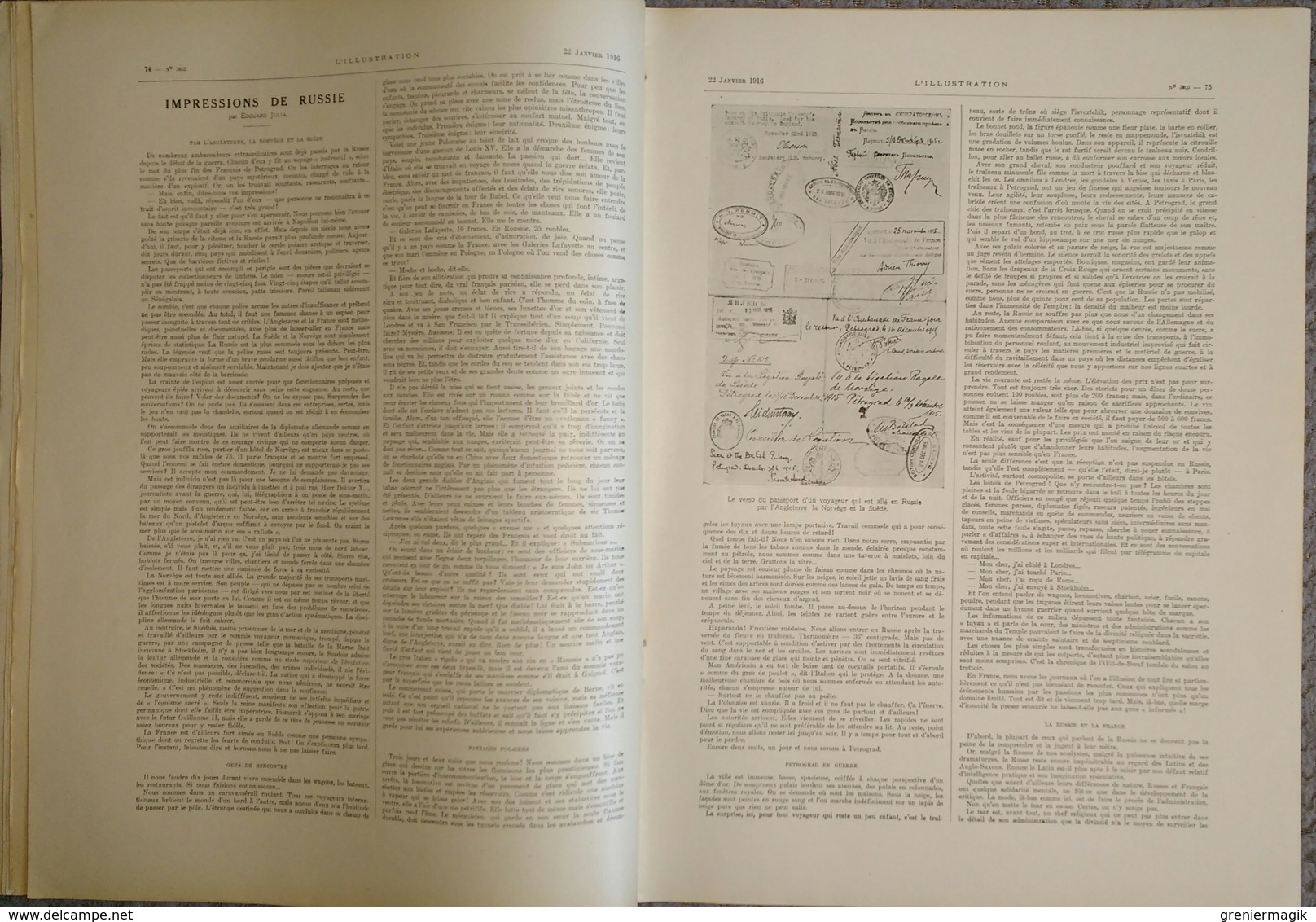 L'Illustration 3803 22 janvier 1916 Tsar Nicolas II/Russie/Salonique/Cercueil général Serret/Avion Ilya Mourometz/Marins