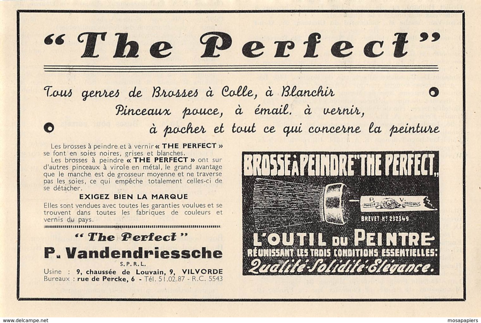 1947 - VILVORDE - Chaussée De Louvain - Peintures "THE PERFECT" - P. VANDENDRIESSCHE - Dim. 1/2 A4 - Advertising