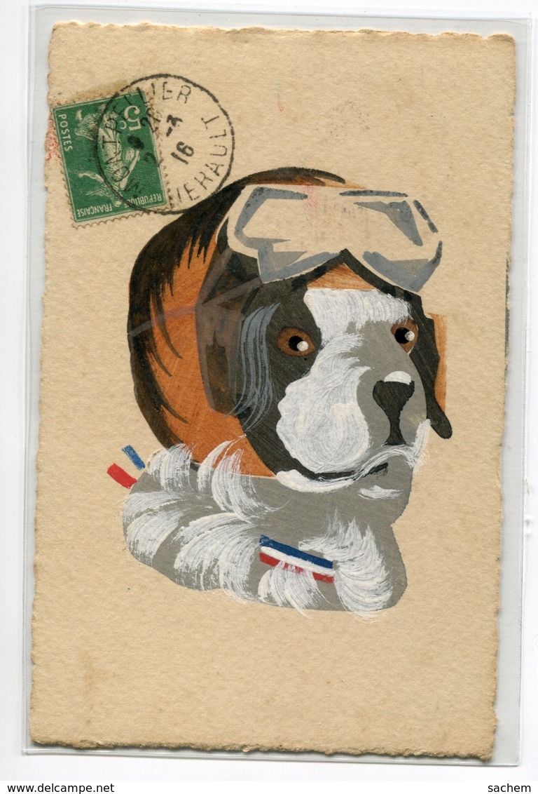 CHIENS  MILITARIA Chien Patriote  Militaire Francais  Carte Peinte Main Timbrée 1916     D02 2019 - Chiens