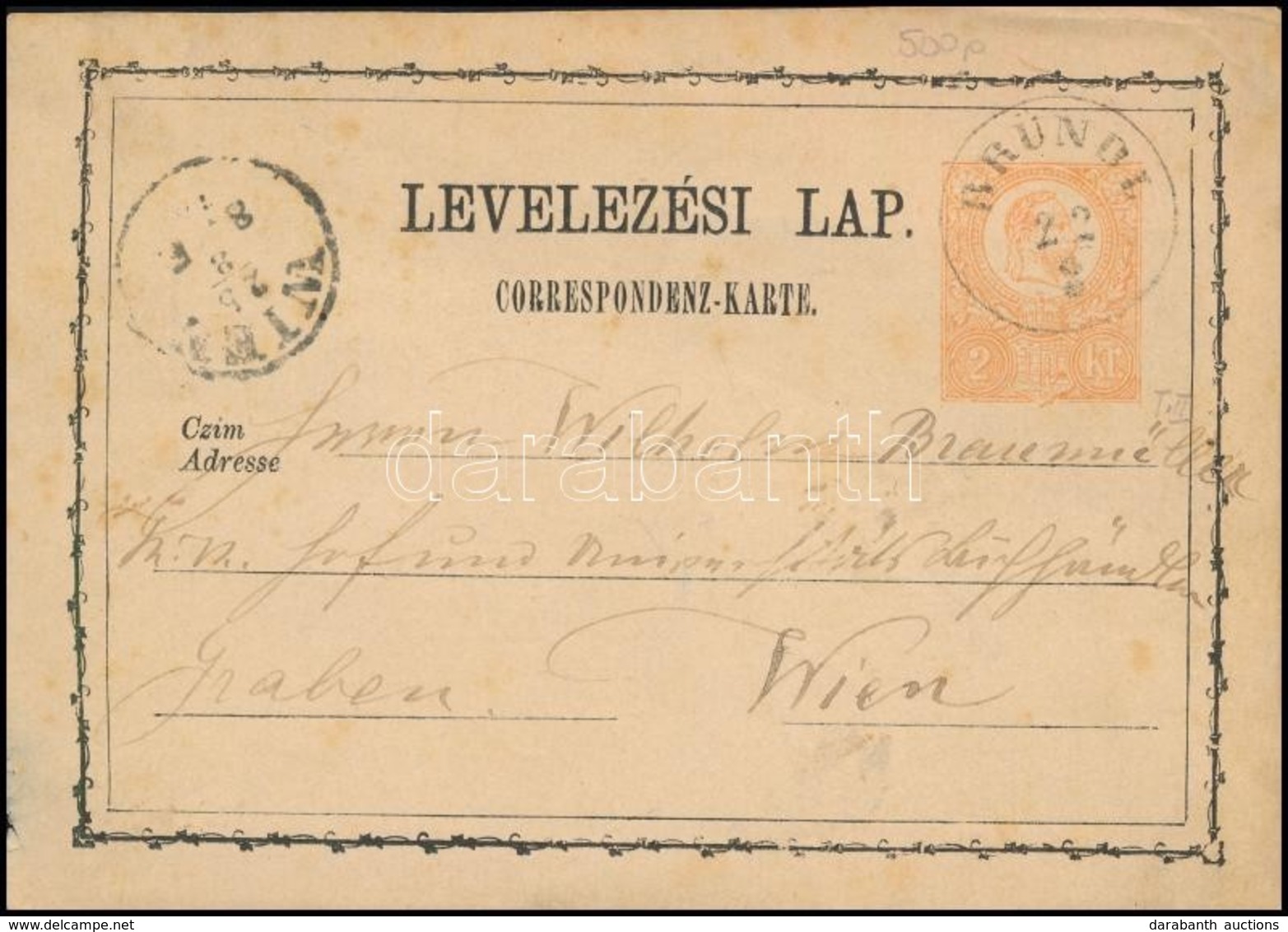 1872 2kr Díjjegyes Levelezőlap 'BRÜNDL' Luxus Bélyegzéssel (Gudlin 500 P) - Andere & Zonder Classificatie