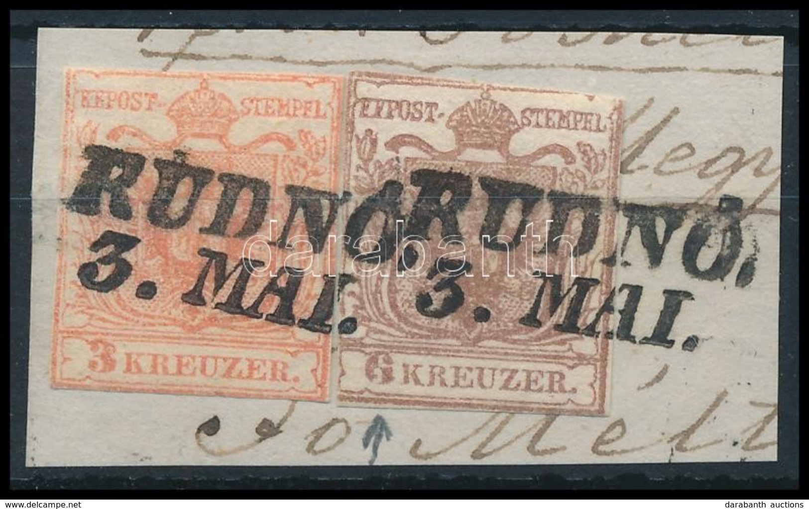 1850 3kr + 6kr HP I, A 6kr Lemezhibás, Mindkettő Liliputi Vágással 'RUDNÓ' - Andere & Zonder Classificatie