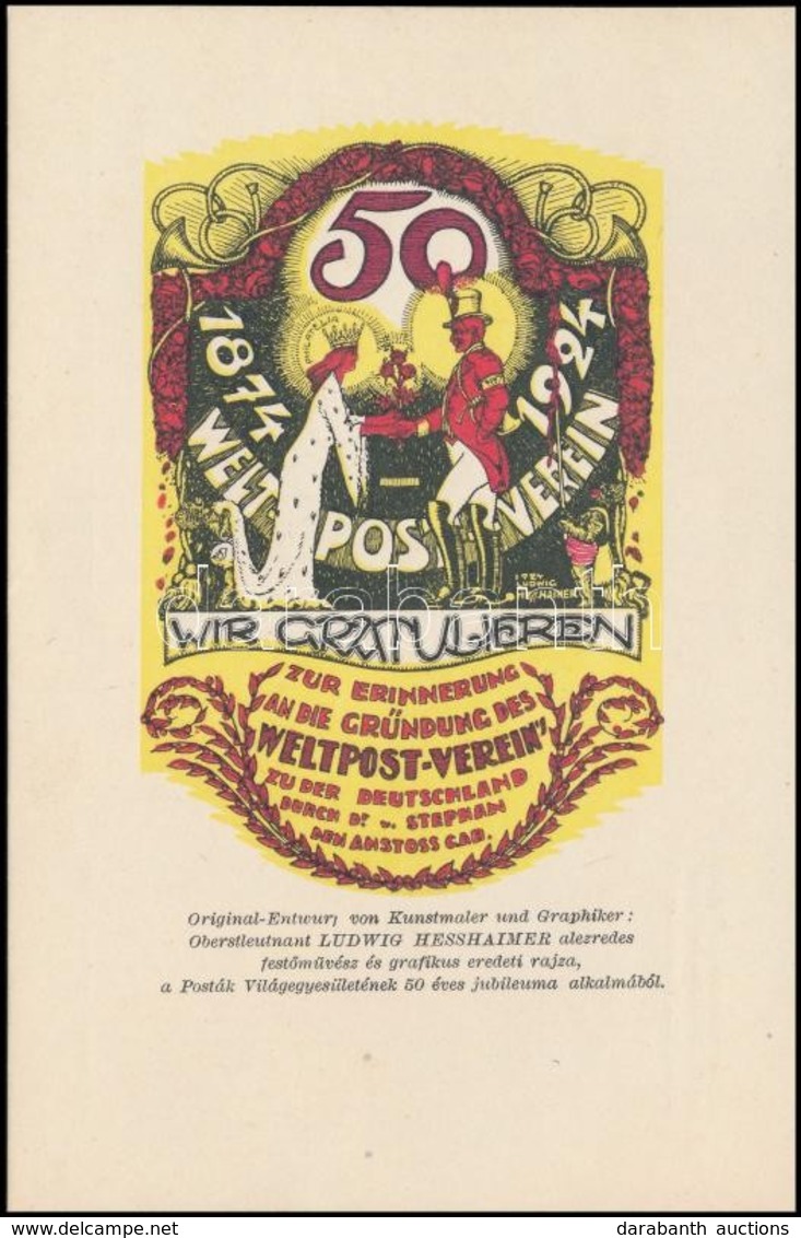 1924 Kifogástalan Grafikai Levelezőlap Hesshaimer Lajos Tervezte, 50 éves Az UPU Alkalmából - Autres & Non Classés