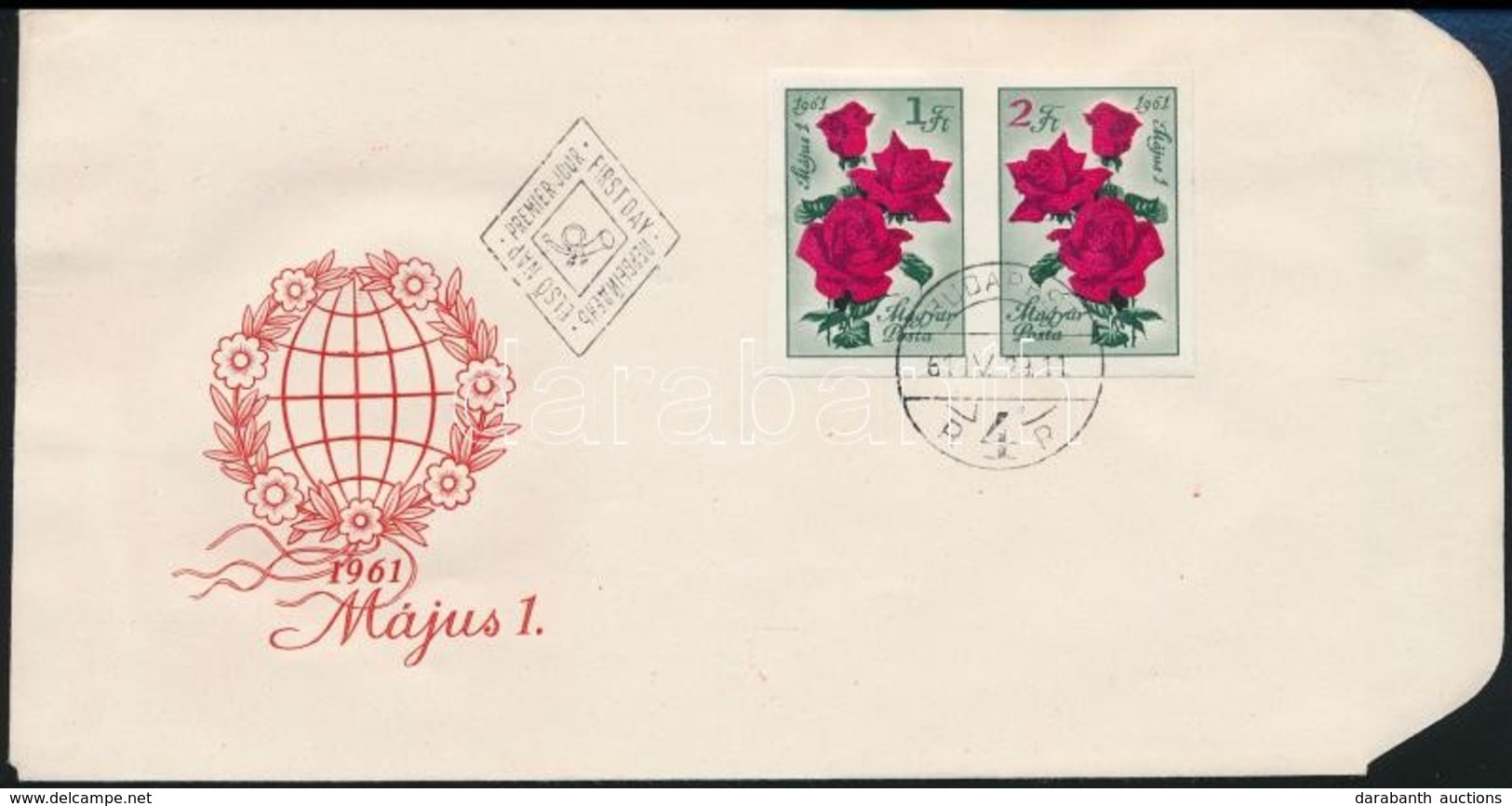 1961 Május 1. Vágott Pár FDC-n (4.000) - Sonstige & Ohne Zuordnung