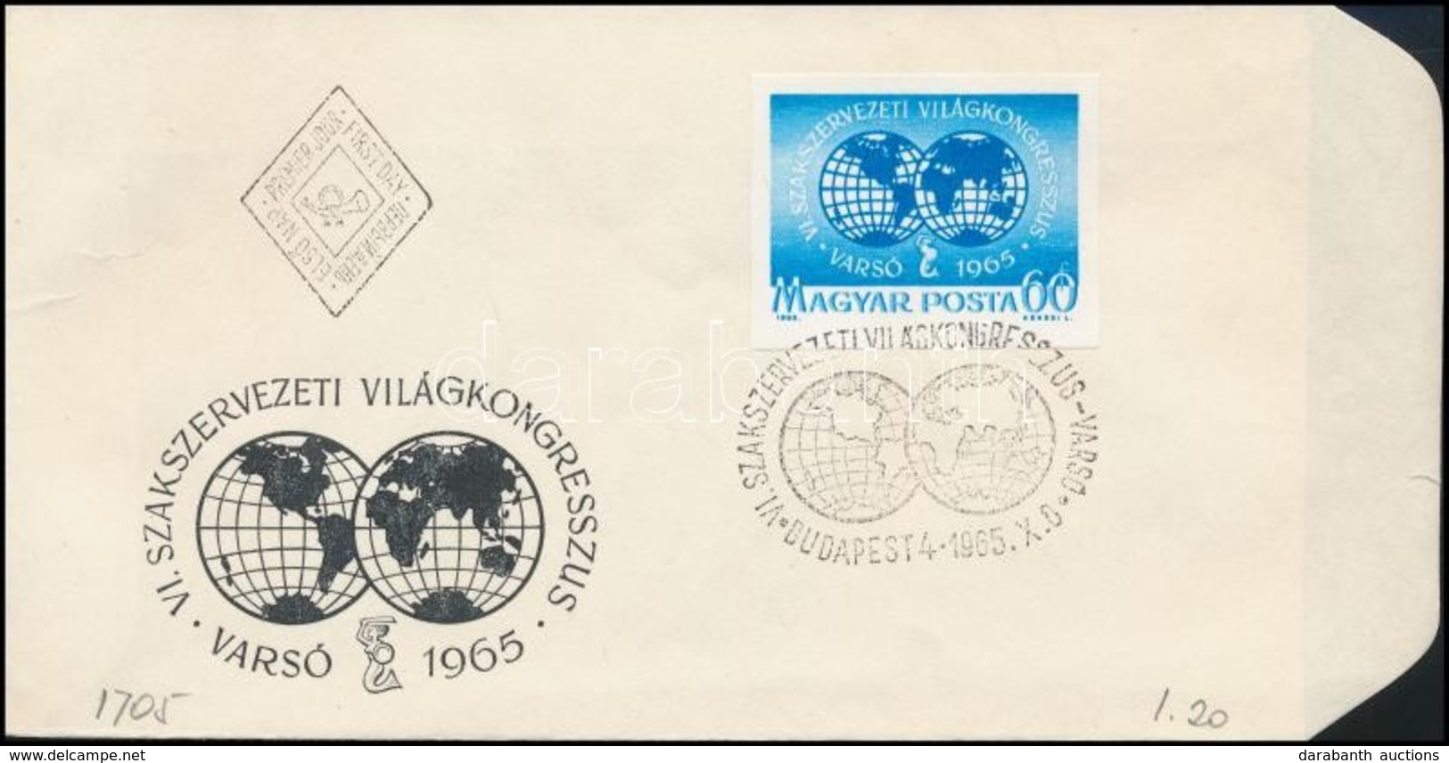 1965 Évfordulók - Események (III.) - Varsói Szakszervezeti Világkongresszus Vágott Bélyeg FDC - Other & Unclassified