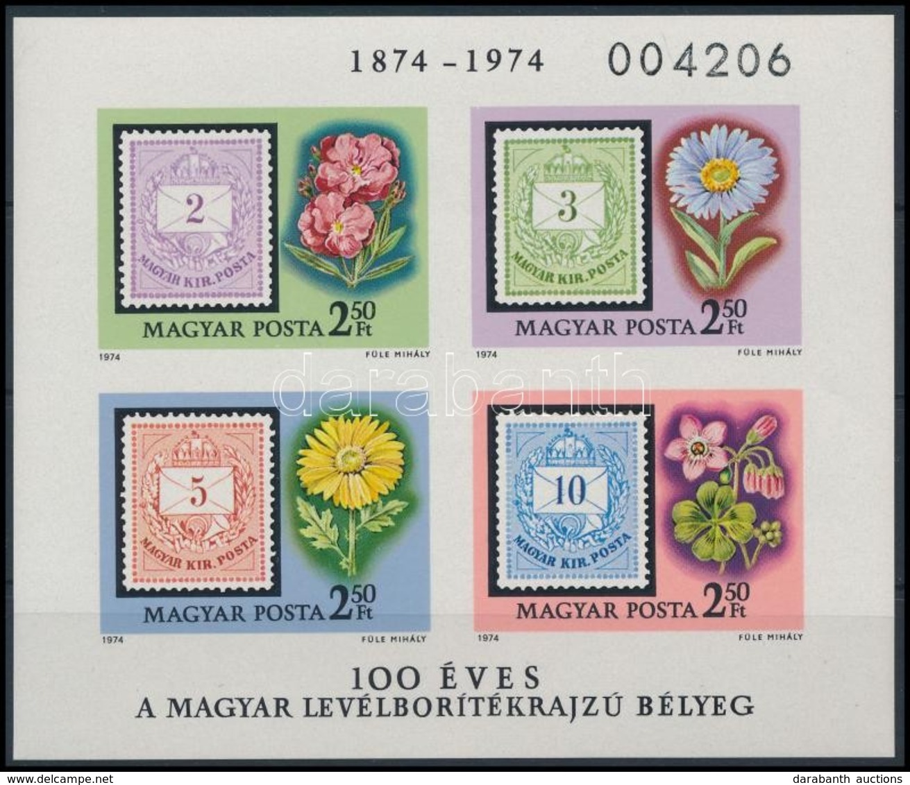 ** 1974 100 éves A Levélborítékrajzú Bélyeg Vágott Blokk (4.000) - Other & Unclassified