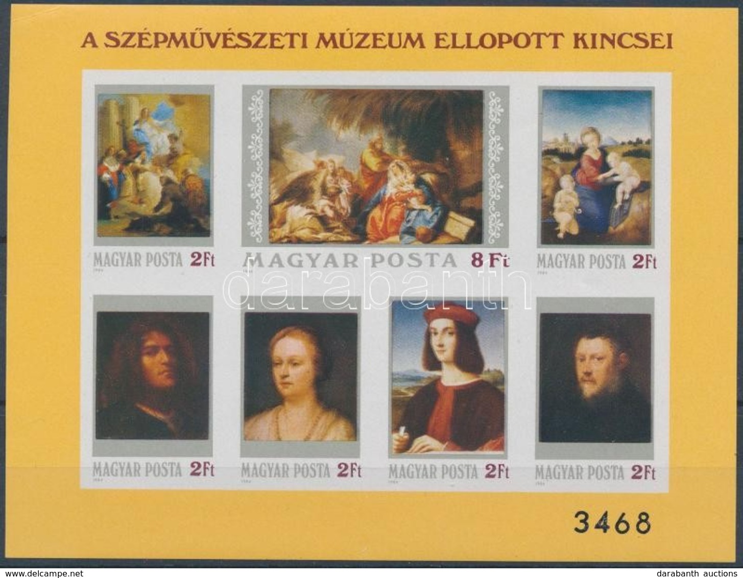 ** 1984 Szépművészeti Múzeum Ellopott Kincsei Vágott Blokk (7.000) (pici Saroktörés / Corner Fold) - Other & Unclassified