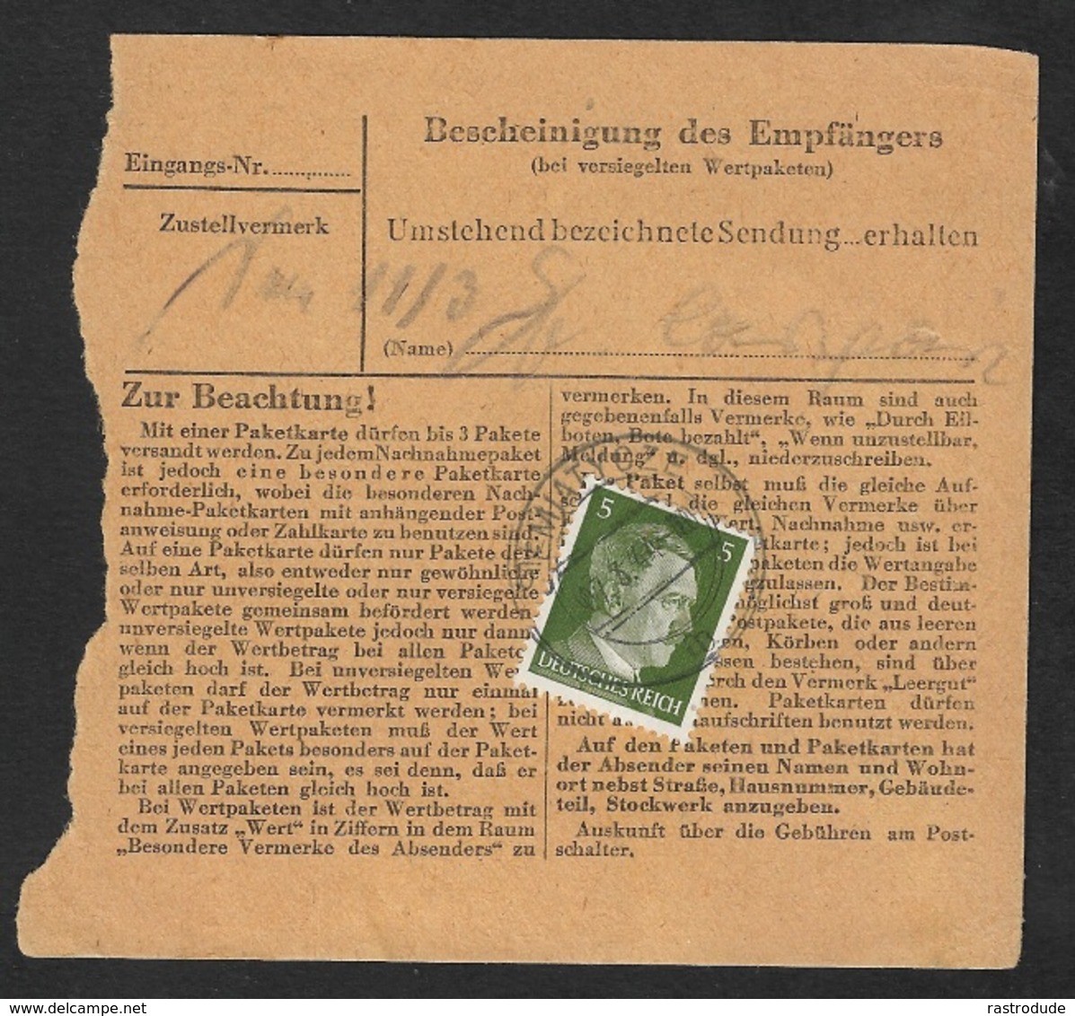 1944 - DR - PAKETBEGLEITBRIEF POLEN SIEMIATITZE Siemiatycze 1x 2Rm, 1x 40Pfg, 1x5Pfg - Lettres & Documents