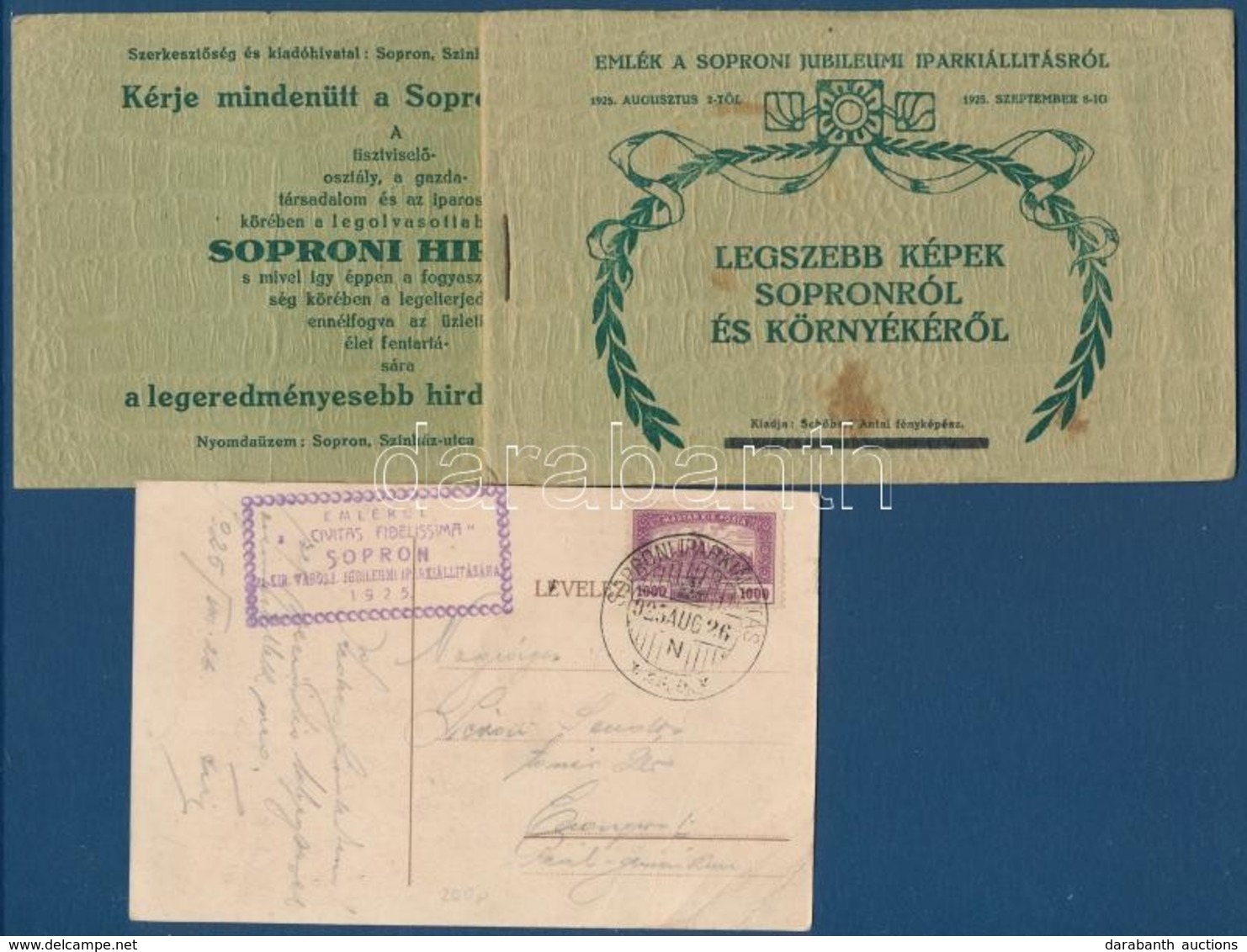 1925 Emlék A Soproni Jubileumi Iparkiállításról Kiadvány Képeslapokkal + Futott Képeslap Kétféle Bélyegzéssel - Other & Unclassified