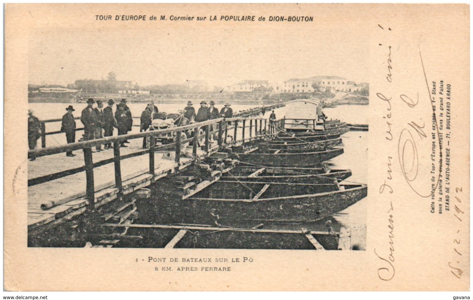 Tour D'Eurome De M. Cormier Sur La Populaire De Dion-Bouton - Pont De Bateaux Sur Le PÔ Après Ferrare - Autres & Non Classés