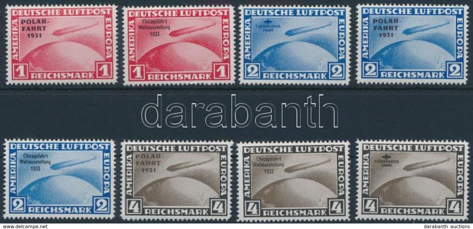 ** Deutsches Reich 8 Különféle Zeppelin Bélyeg Reprint - Andere & Zonder Classificatie