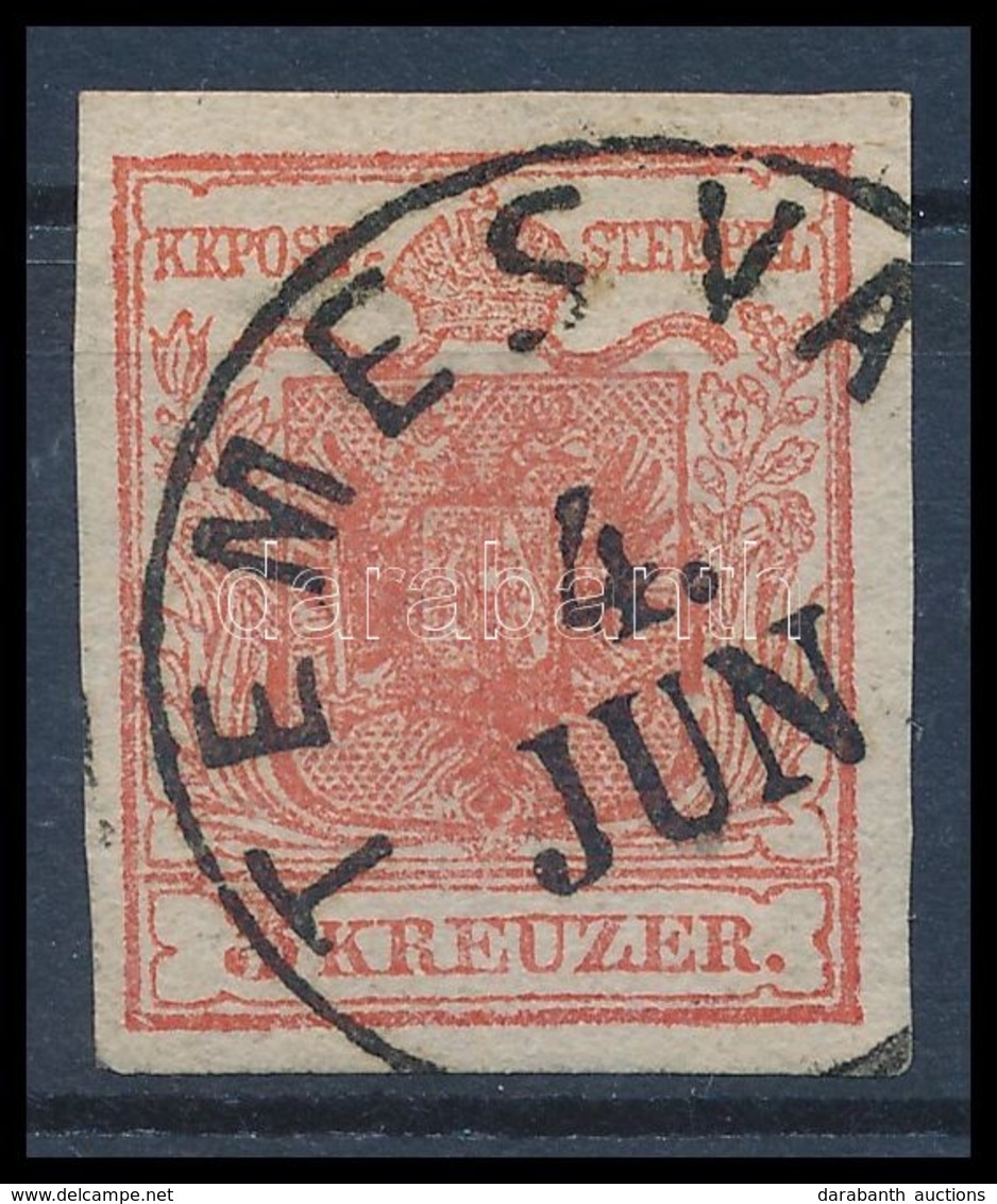 O 1850 3kr HP I Rózsapiros, Enyhén Kiemelt Középrész 'TEMESV(R)'  Certificate: Steiner - Other & Unclassified