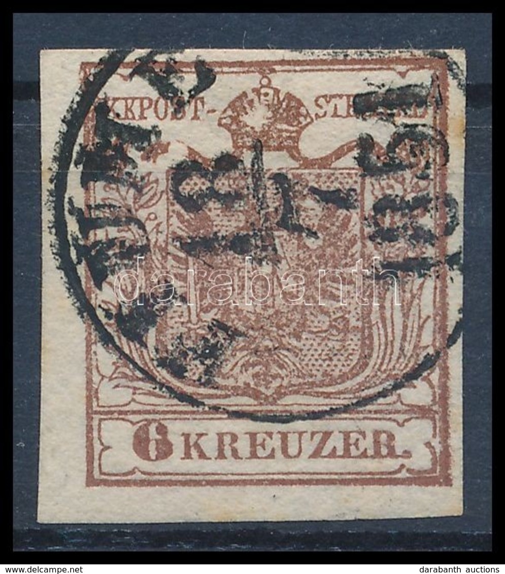 O 1850 6kr HP I Sötétvörösbarna, Fehér Folt A Koronában Lemezhiba 'FIUME 1851' Certificate: Steiner - Other & Unclassified