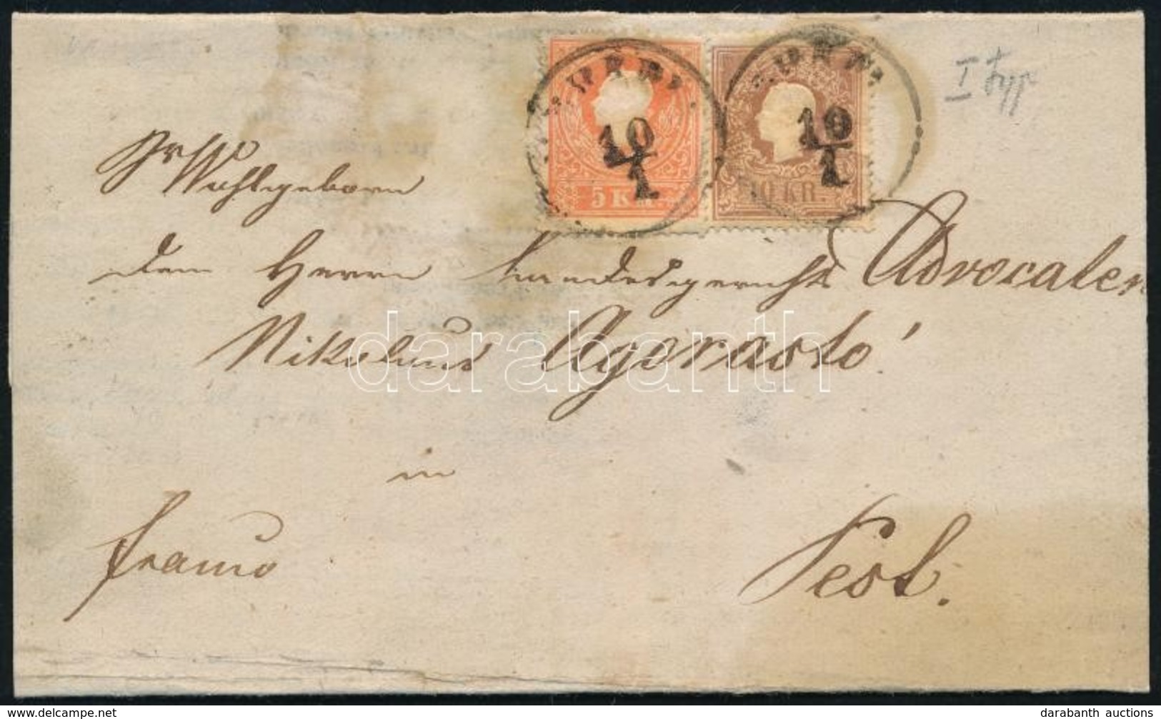 ~1858 5kr + 10kr, Mindkettő I. Típus, Hiányos, Kartonlapra Felkasírozott Levélen Temesváron Keresztül Pestre - Other & Unclassified