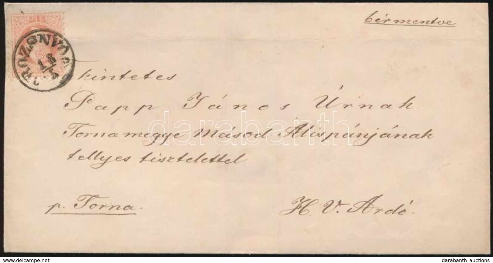 1869 5kr Levélen (hajtás) ,,ROZSNYÓ' - ,,TORNA' - H. V. Ardó - Other & Unclassified