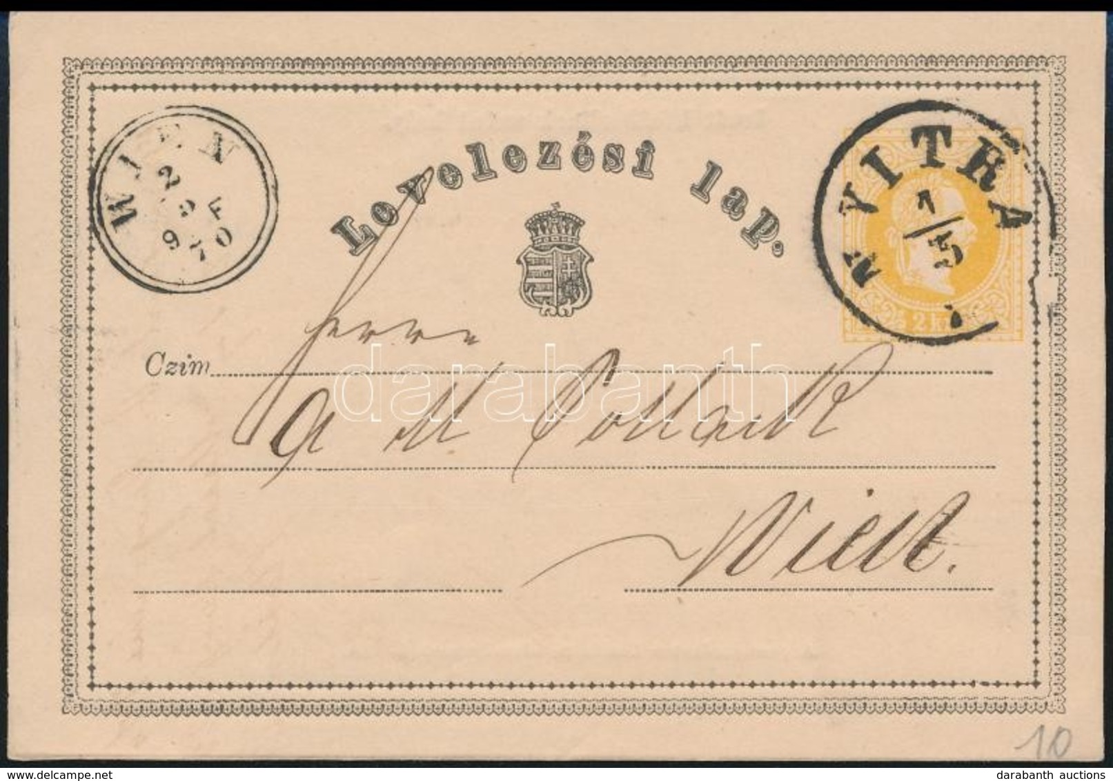 1870 Díjjegyes Levelezőlap 'NYITRA' - Autres & Non Classés