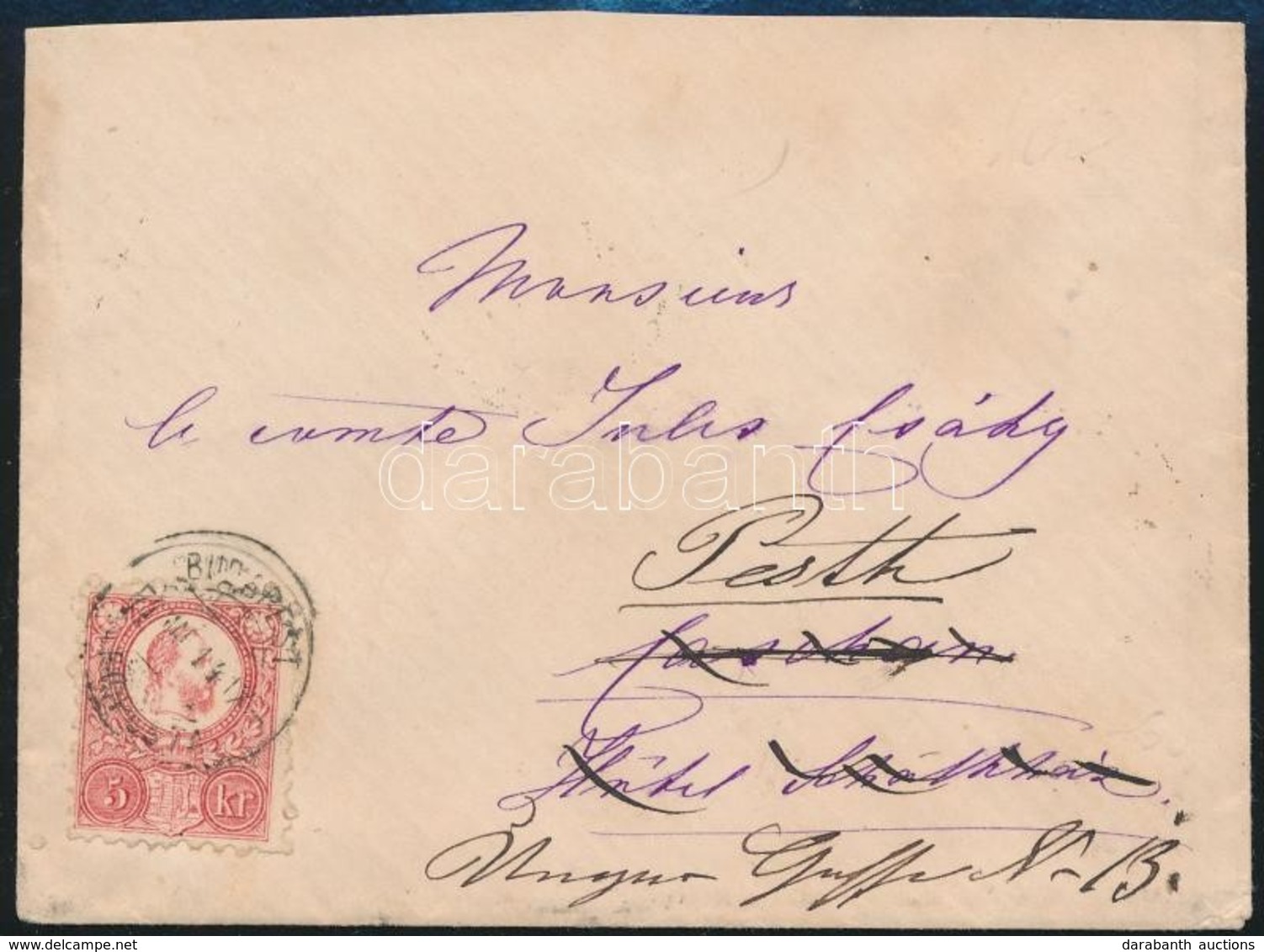 1874 Réznyomat 5kr Levélen Kassára, Onnan Visszaküldve Budapestre - Sonstige & Ohne Zuordnung