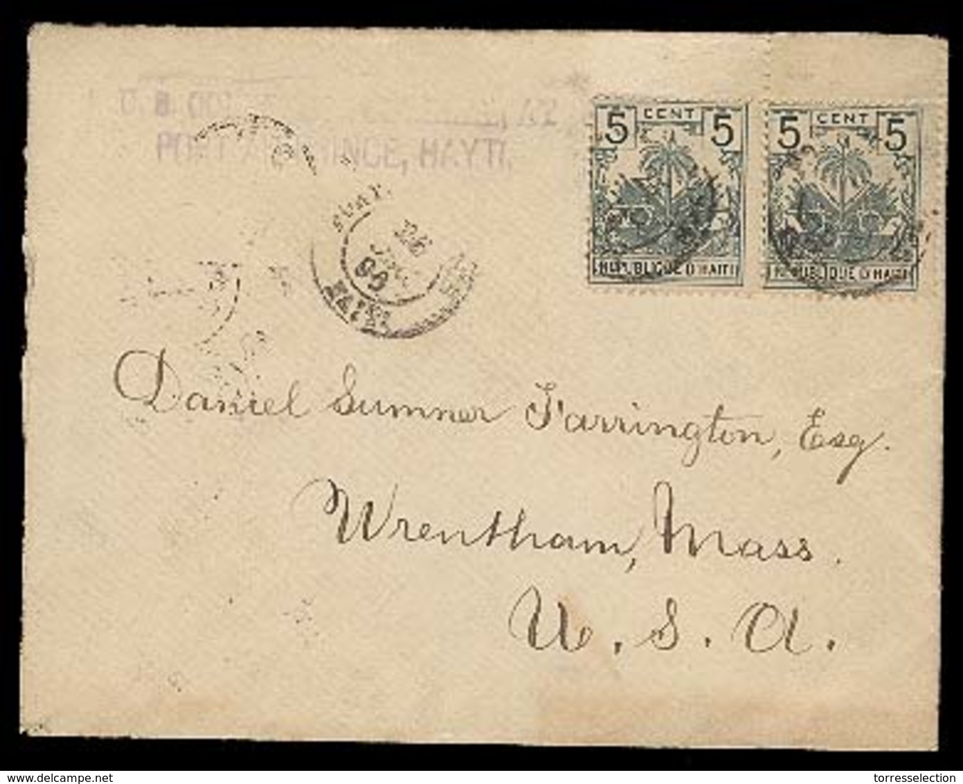 HAITI. 1897. Port An Prince - Usa. Env Fkd 5c Pair / Consular Mail. - Haiti