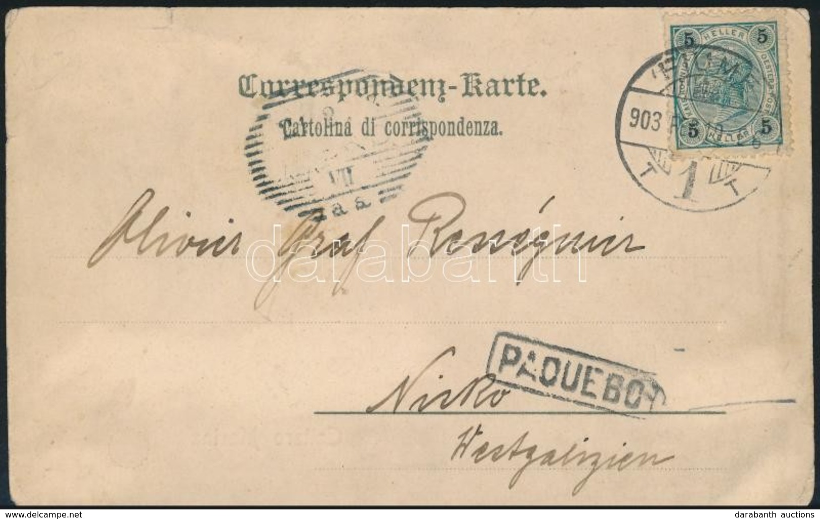 1903 Képeslap Hajópostával Fiuméből 'PAQUEBO' Jelzéssel - Other & Unclassified