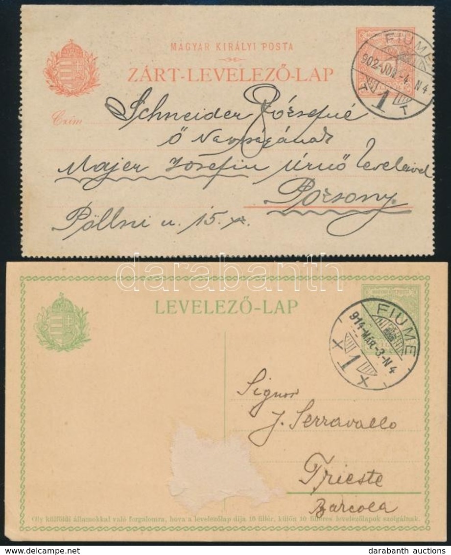 1904-1914 2 Db Díjjegyes Levelezőlap 'FIUME' - Other & Unclassified