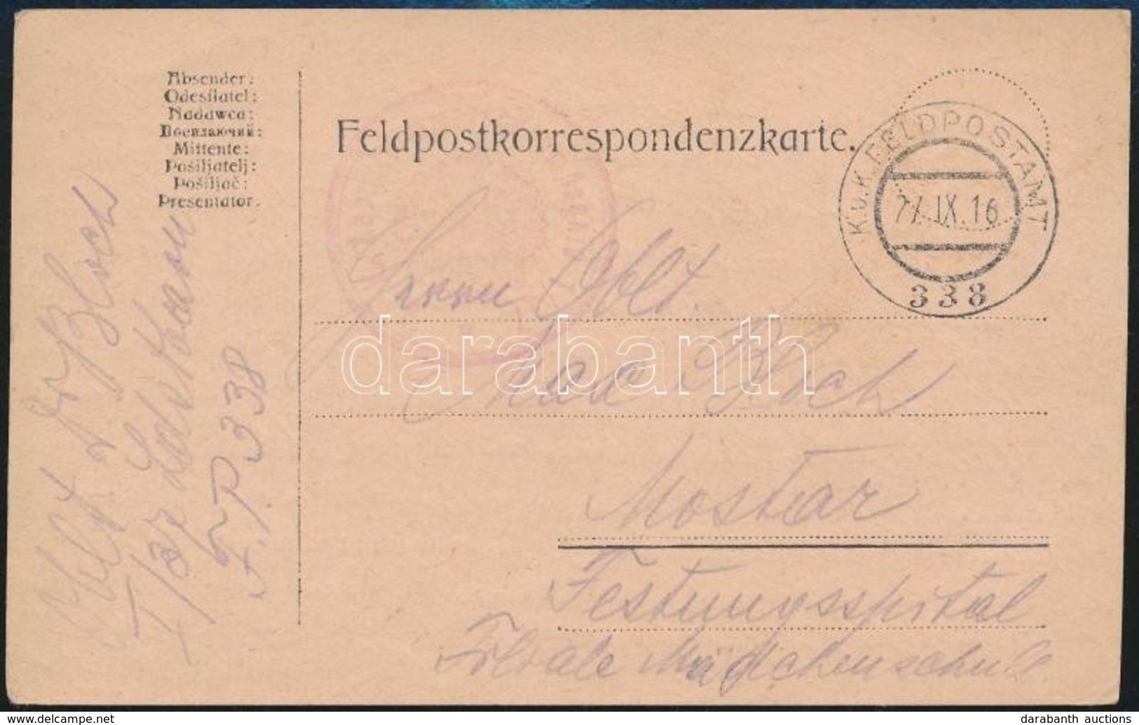 1916 Tábori Posta Levelezőlap 'FP 338' - Other & Unclassified