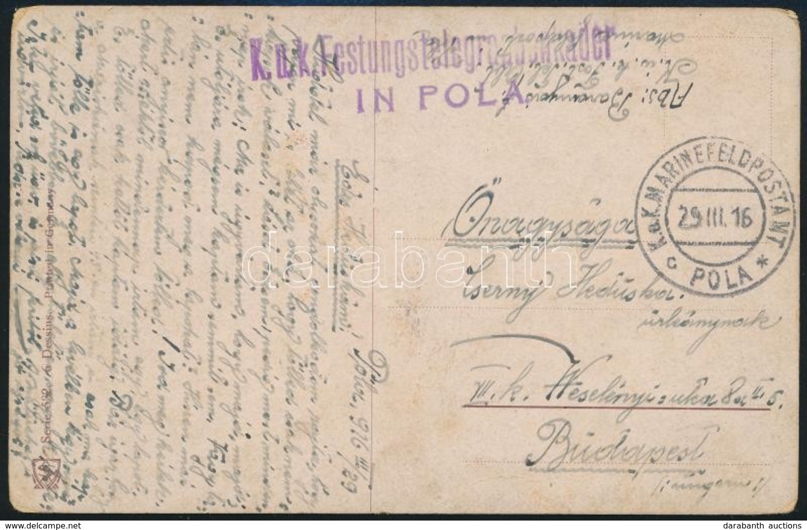 1916 Tábori Posta Képeslap 'K.u.K. Festungstelegraphenkader IN POLA' - Other & Unclassified