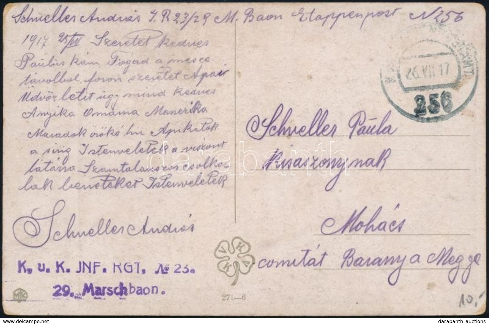 1917 Tábori Posta Képeslap 'K.u.k. INF. RGT. No.23. 29. Marschbaon' + 'EP 256' - Autres & Non Classés
