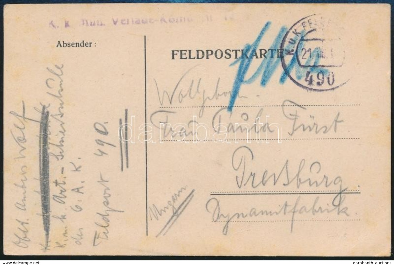 1918 Tábori Posta Levelezőlap 'FP 490' - Andere & Zonder Classificatie