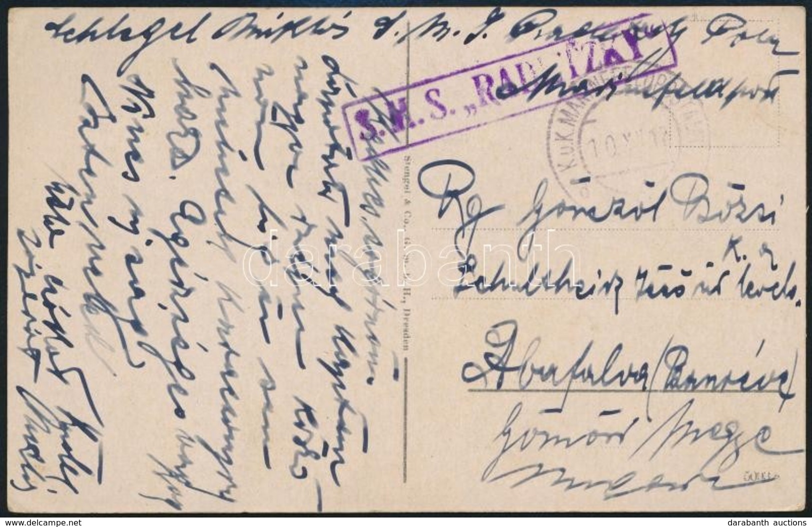1917 Tábori Posta Képeslap 'S.M.S. RAD(E)TZKY' , 'K.u.K. MFP / (POLA)' - Other & Unclassified