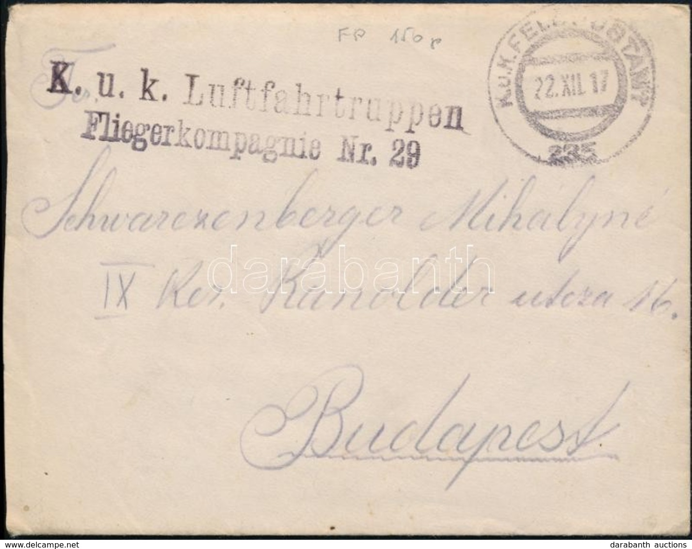 1917 Tábori Posta Levél 'K.u.k. Luftfahrtruppen Fliegerkompagnie Nr.29.' - Otros & Sin Clasificación