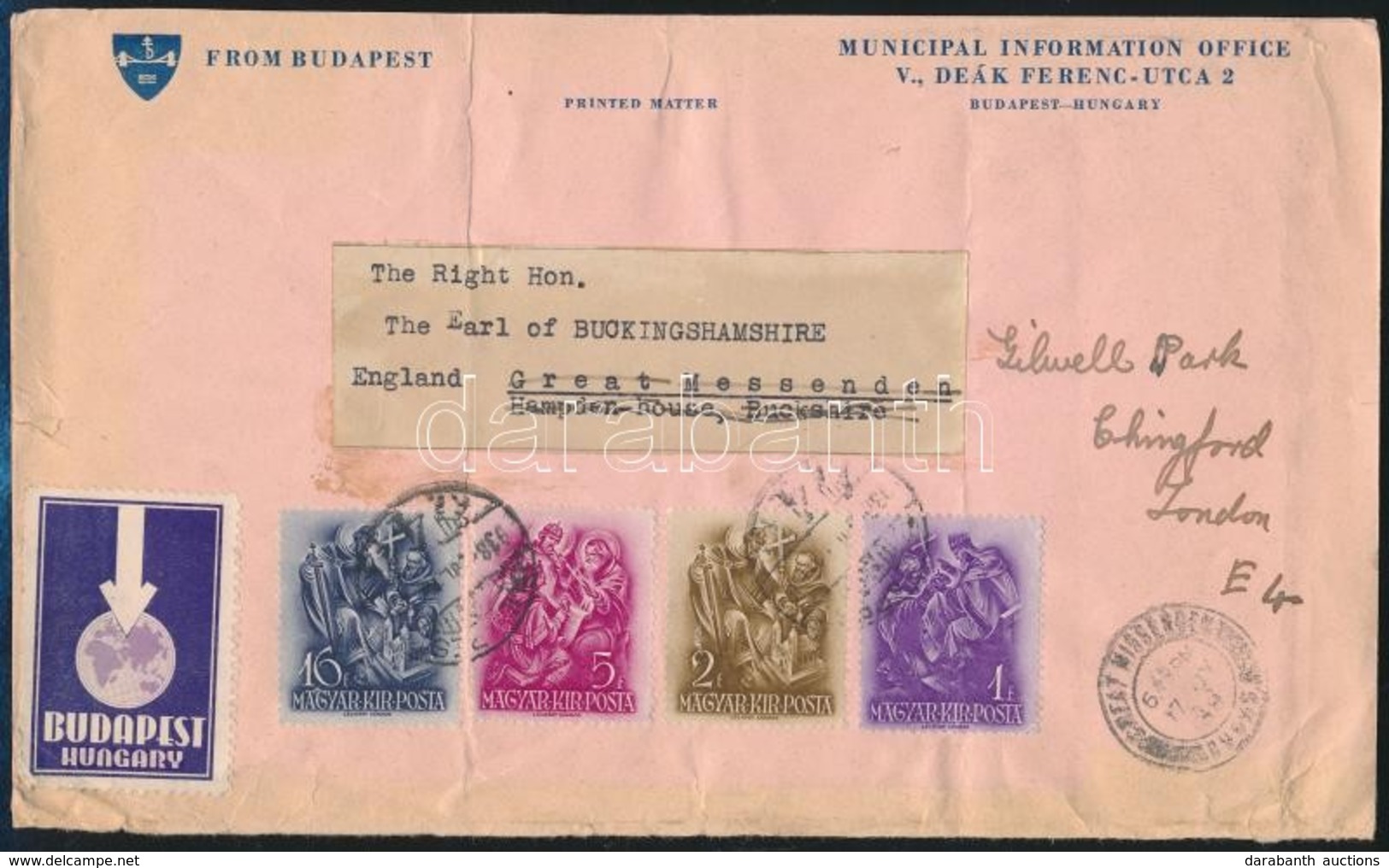 1938 Levél 24f Bérmentesítéssel Londonba, Eucharisztikus Kongresszus Levélzáróval - Autres & Non Classés