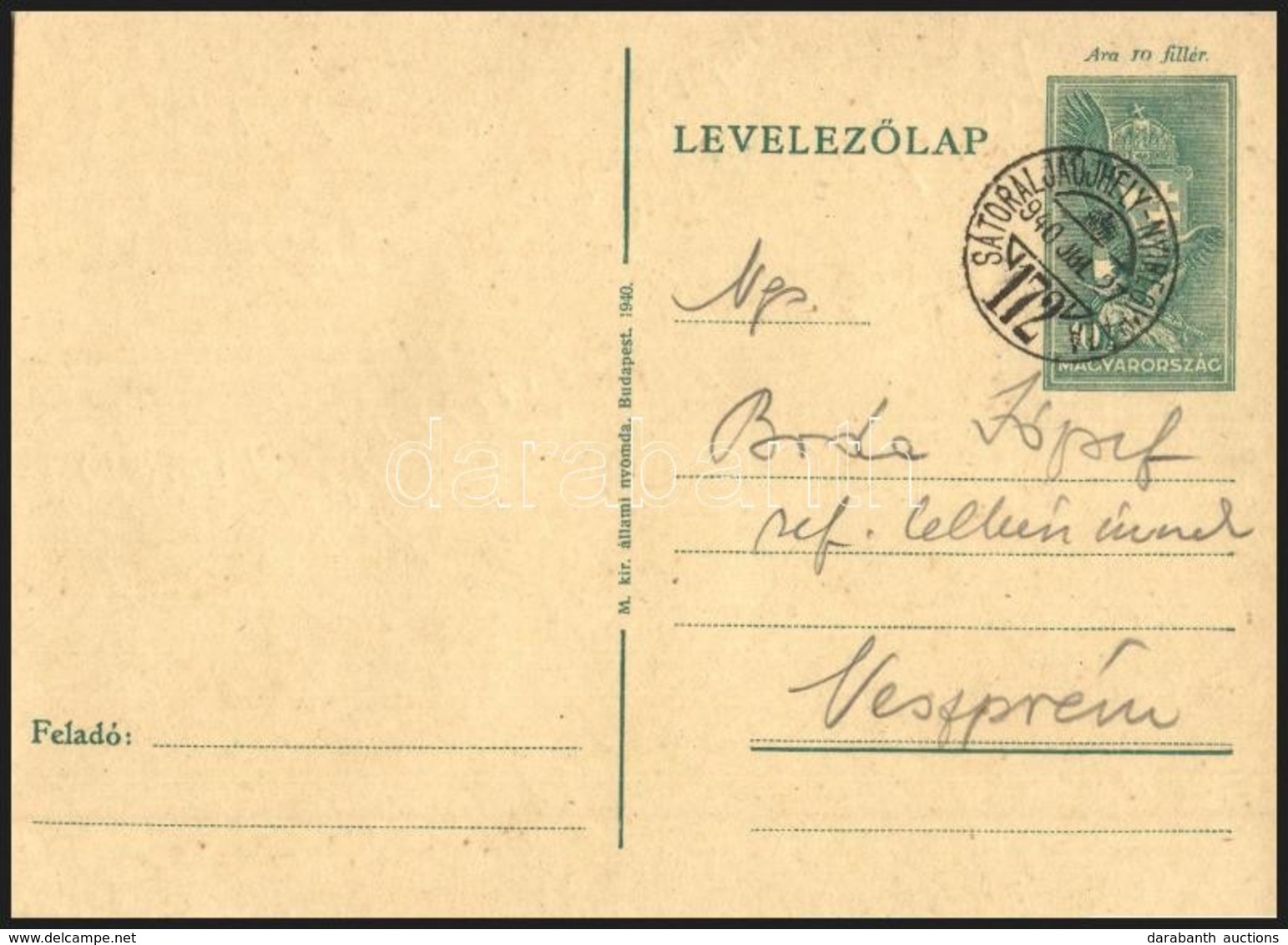 1940 Levelezőlap 'SÁTORUJHELY-NYÍREGYHÁZA' Mozgóposta Bélyegzéssel - Other & Unclassified