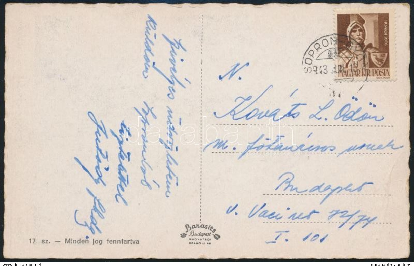 1943 Képeslap 'SOPRON-GYŐR' Mozgóposta Bélyegzéssel - Autres & Non Classés