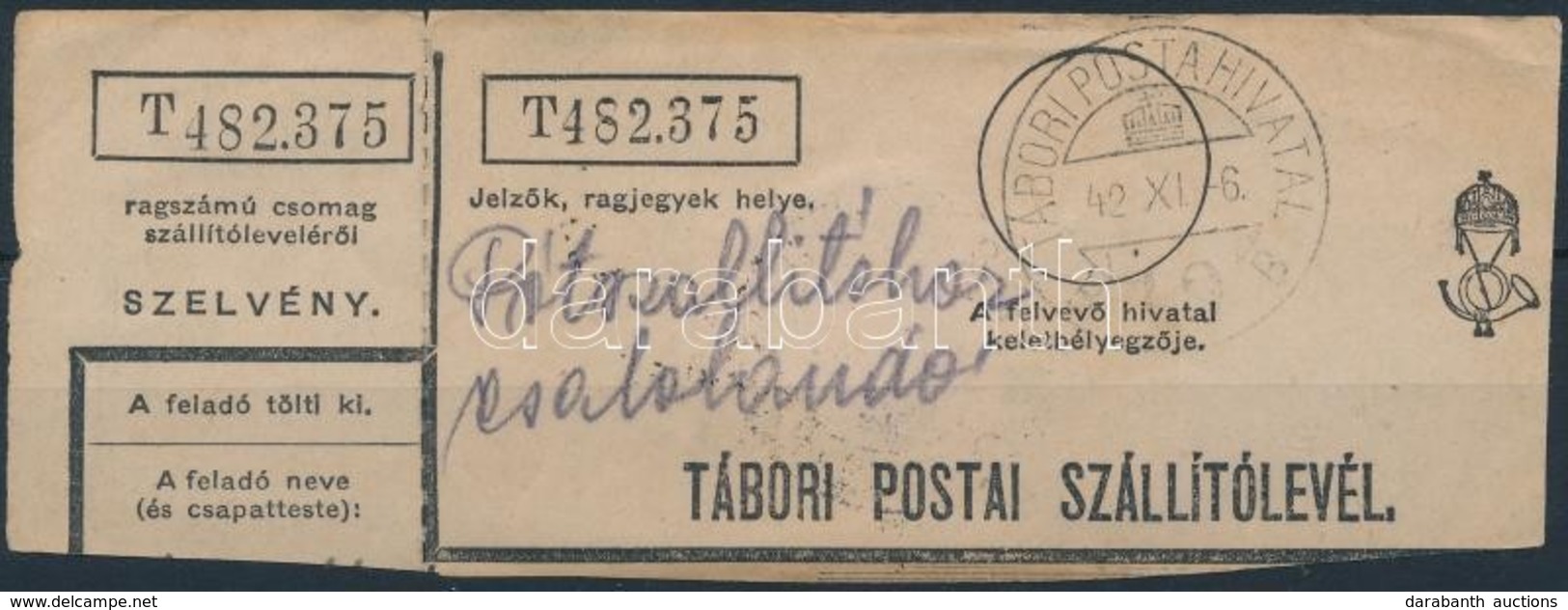 1942 Tábori Posta Szállítólevél Darab - Andere & Zonder Classificatie