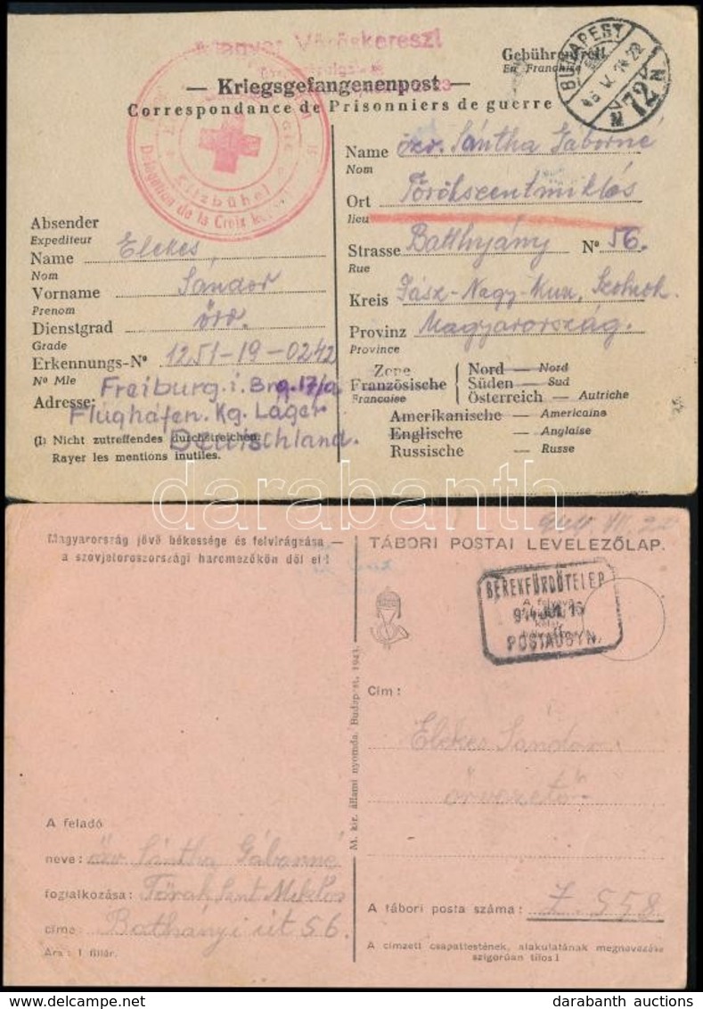 1944-1946 2 Db Tábori Posta Levelezőalap'BEREKFÜRDŐTELEP POSTA ÜGYN.' + 'Magyar Vöröskereszt' - Other & Unclassified