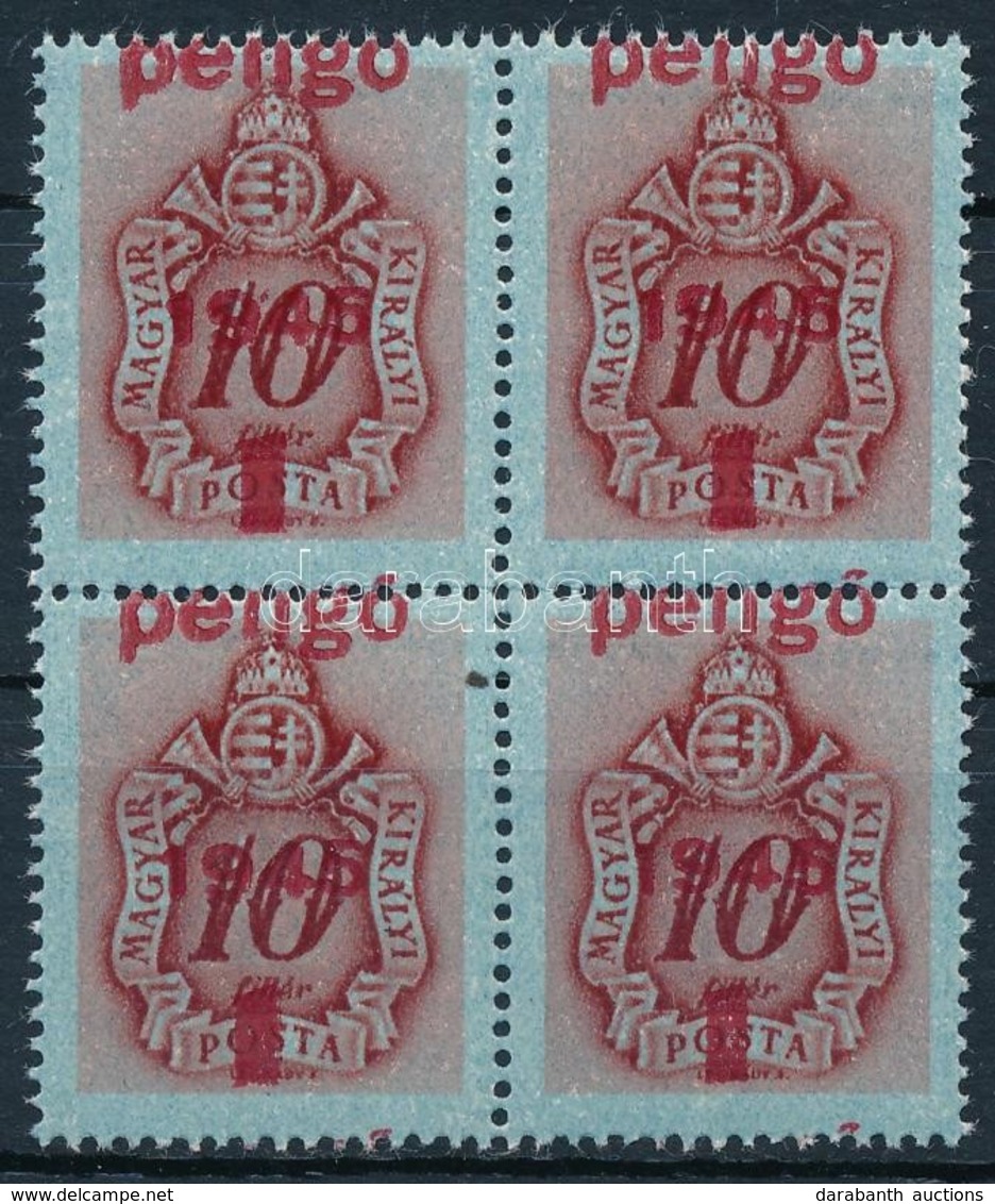 ** 1945 Portó 1P/10f Négyestömb, A Felülnyomat Elcsúszásával - Autres & Non Classés