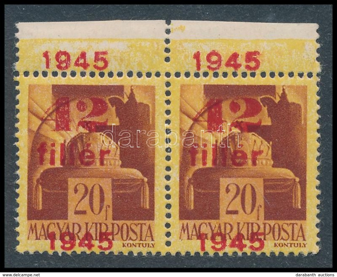 ** 1945 Kisegítő 42f/20f Pár Elcsúszott Felülnyomással (falc Az ívszélen) - Autres & Non Classés